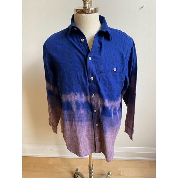 BP Mens BNWOT Small Plaid Tie Dye Ombre Blue Flannel Shirt Button Up - Picture 1 of 7